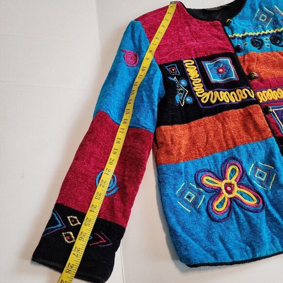 Allure Jacket Sz M women Colorful Patchwork Art to Wear Embroidered - Picture 12 of 14